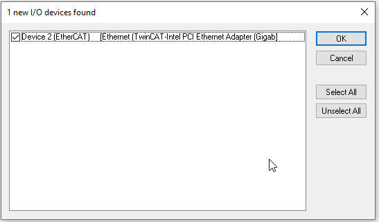 TwinCAT IO devices found