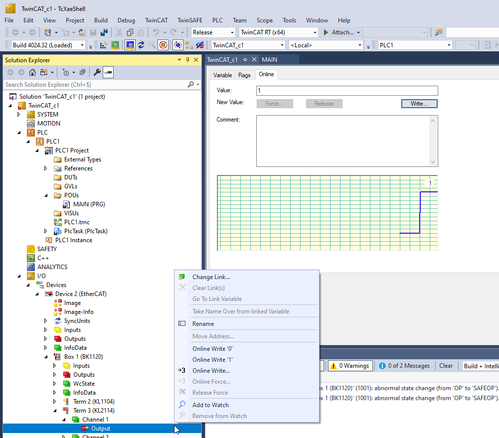 TwinCAT forçage des Outputs
