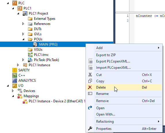 TwinCAT Delete MIN (PRG)