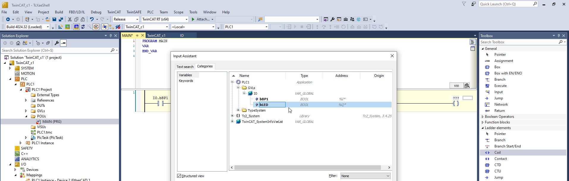 TwinCAT MAIN program Coil