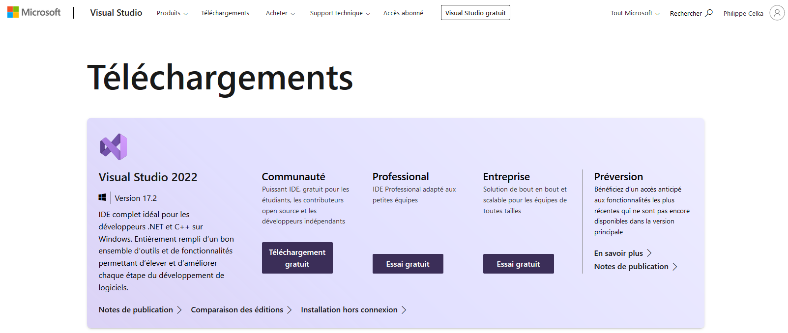 Visual Studio Téléchargement