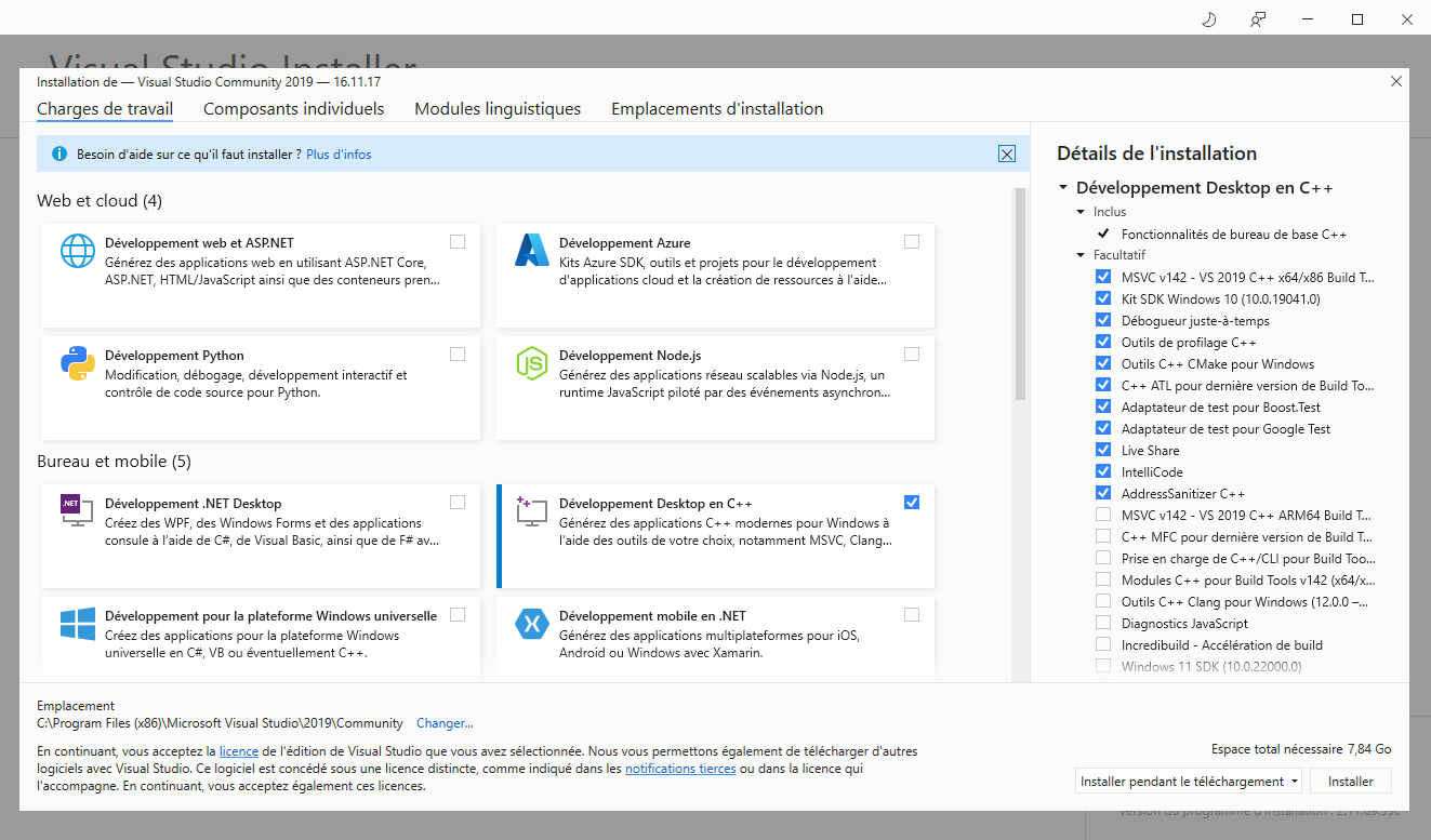 Visual Studio Outils de développement C++