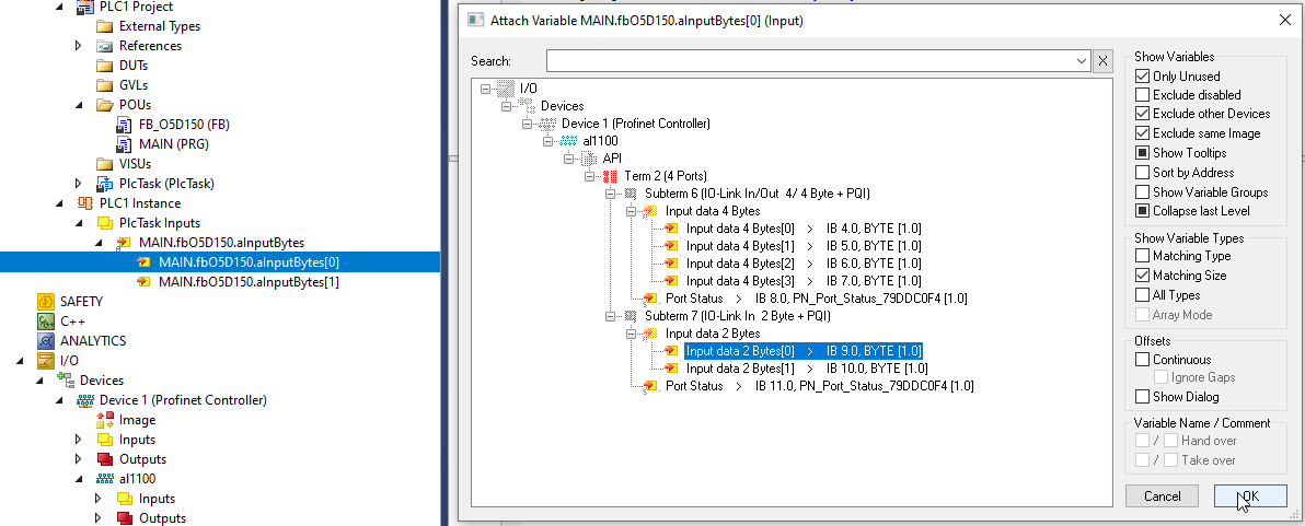 TwinCAT liaisons InputBytes