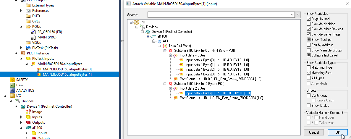 TwinCAT liaisons OutputBytes