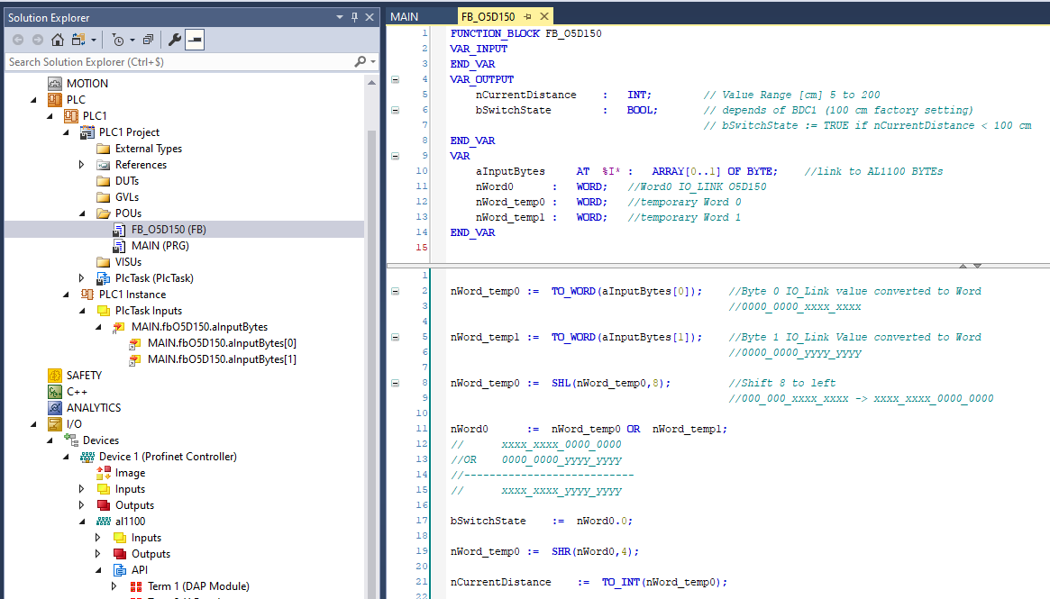 TwinCAT code pour la fonction O5D150