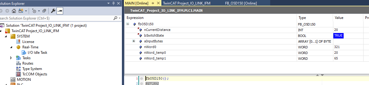 TwinCAT affichage des résultats de distance
