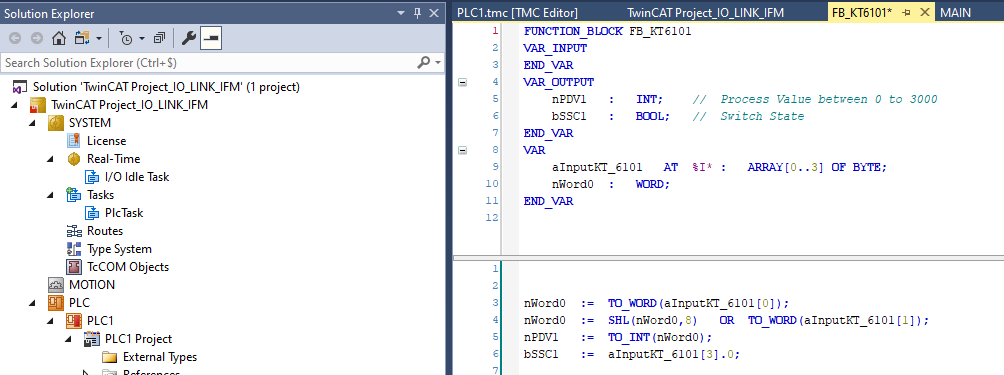 TwinCAT, exemple de programme fonction pour le bouton