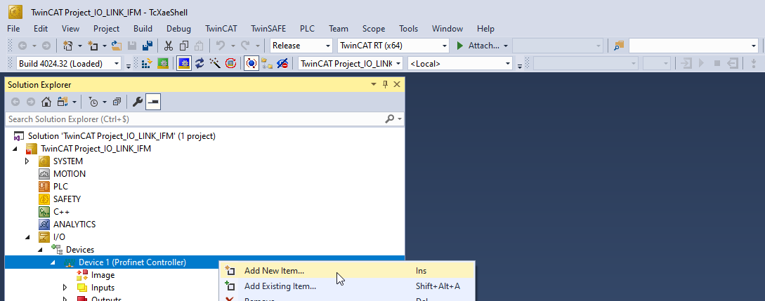 TwinCAT Devices Add New Item
