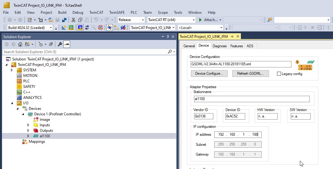 Configuration IP GSDML IO-Link Master
