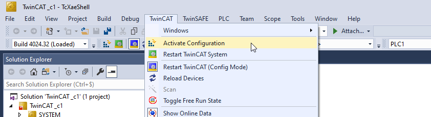 TwinCAT config Mode (case 3 en bleu)