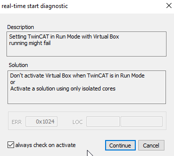 TwinCAT real-time start diagnostic