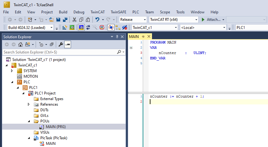 TwinCAT counter in MAIN