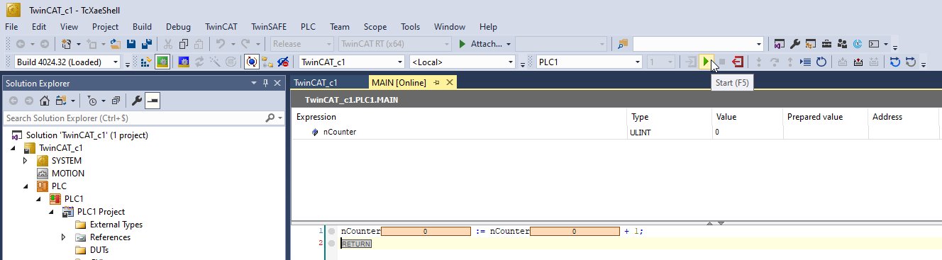 TwinCAT Start Application (F5)