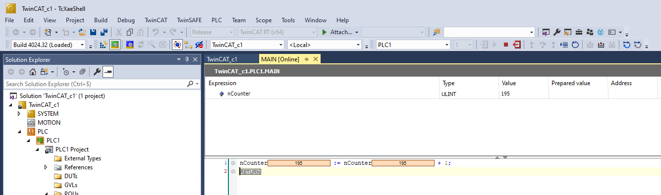 TwinCAT Counter in run