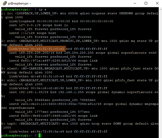 Récupération d'adresse MAC sur Raspberry PI