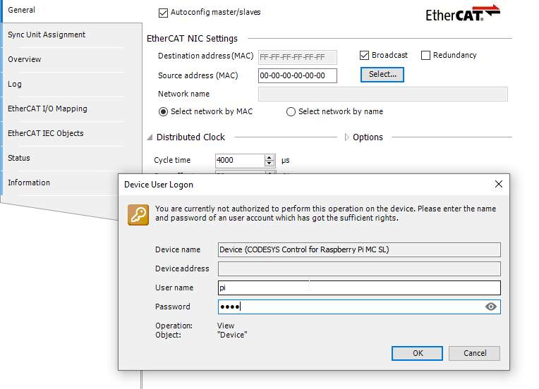 Codesys configuration MAC EtherCAT