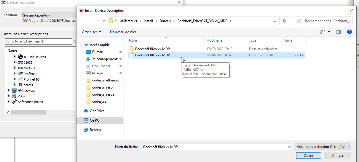 Codesys installation de fichier XML
