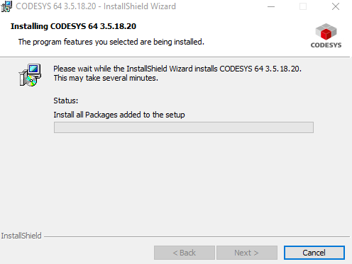 Codesys progression de l'installation