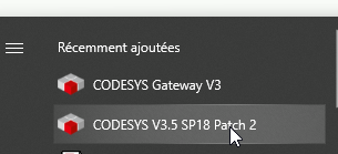Codesys menu démarrer