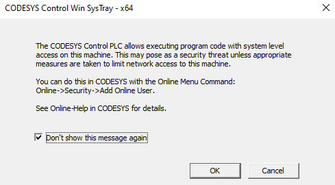 Codesys autorisation de l'exécution du programme