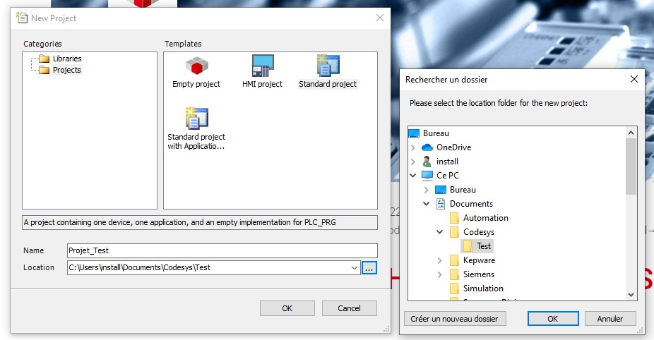 Codesys création de projet