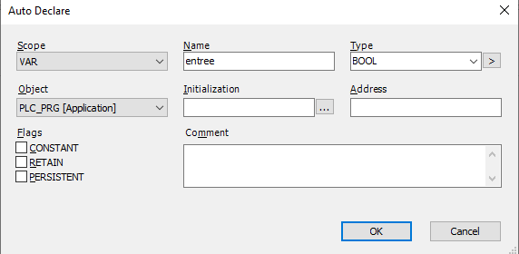 Codesys variable BOOL entrée