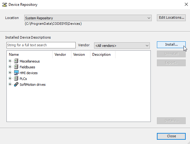 Codesys Device Repository Install