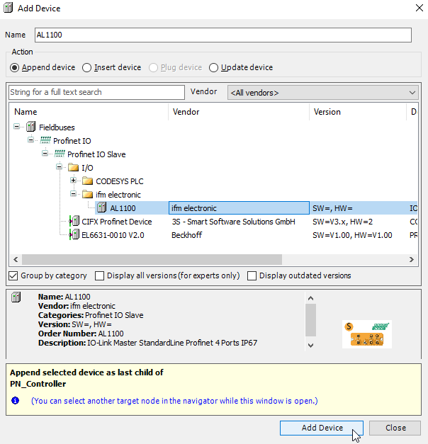 Codesys add Profinet IO Slave ifm electronic