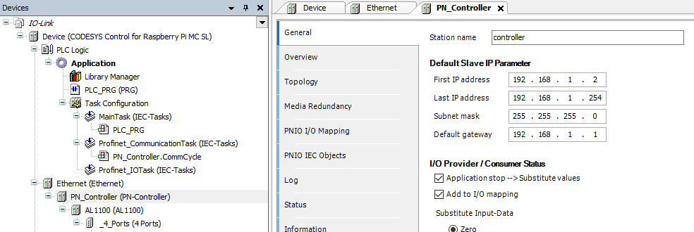 Codesys PN_Controller Default Slave Parameter