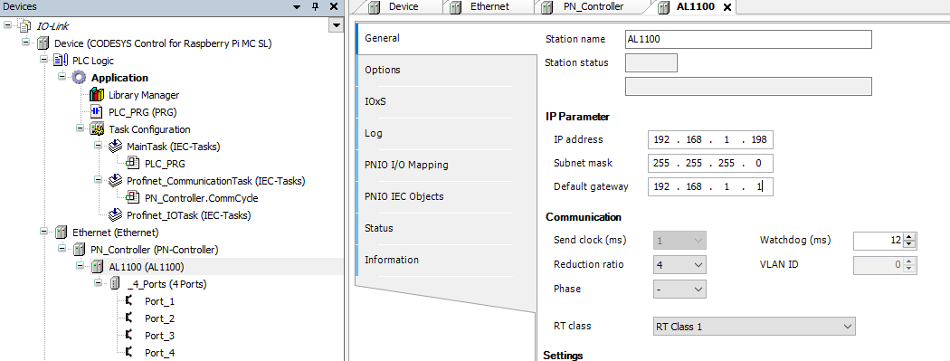 Codesys AL1100 IP Parameter