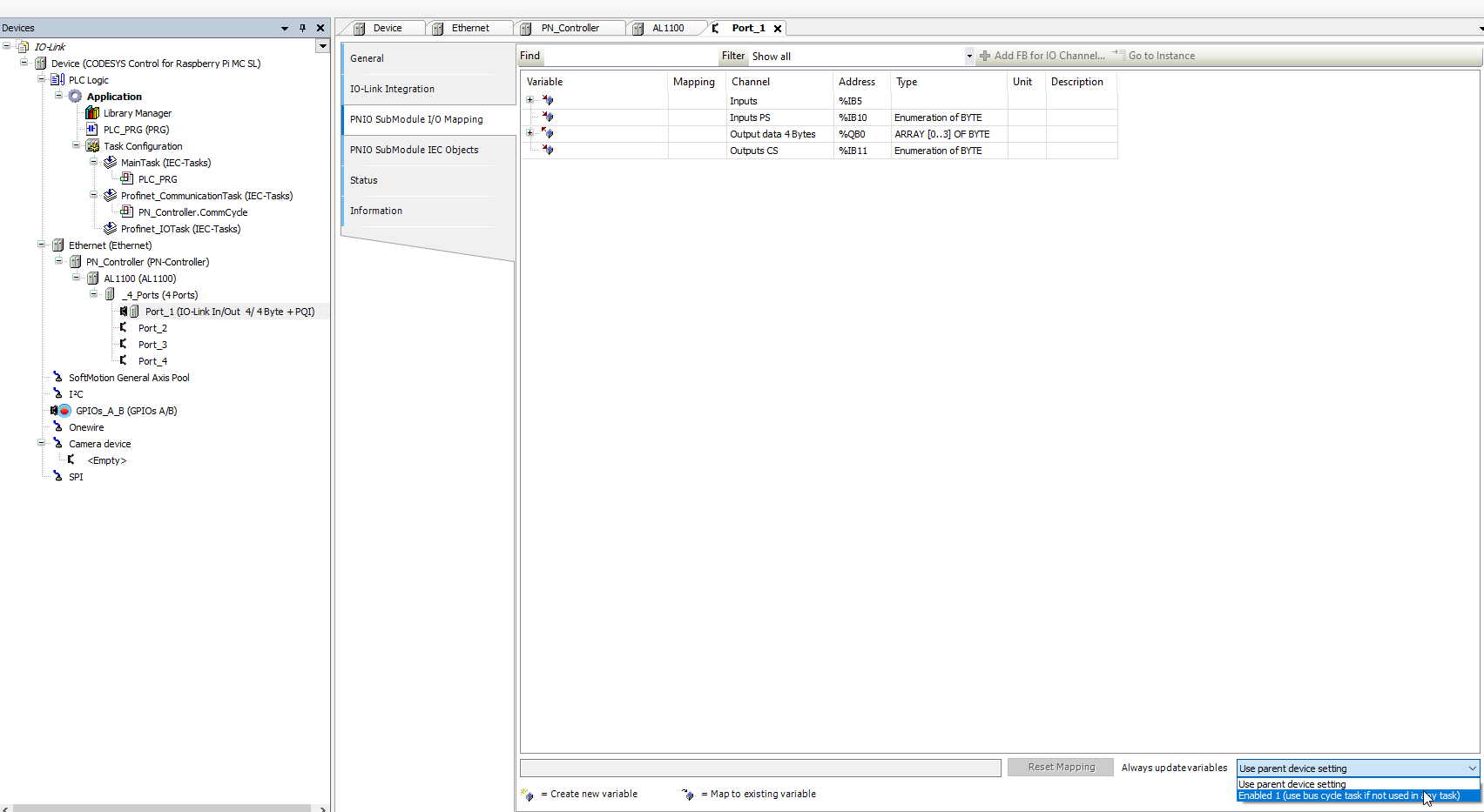 Codesys Always Update Variable IO-Link