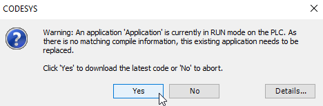 Codesys Warning Application is currently Run