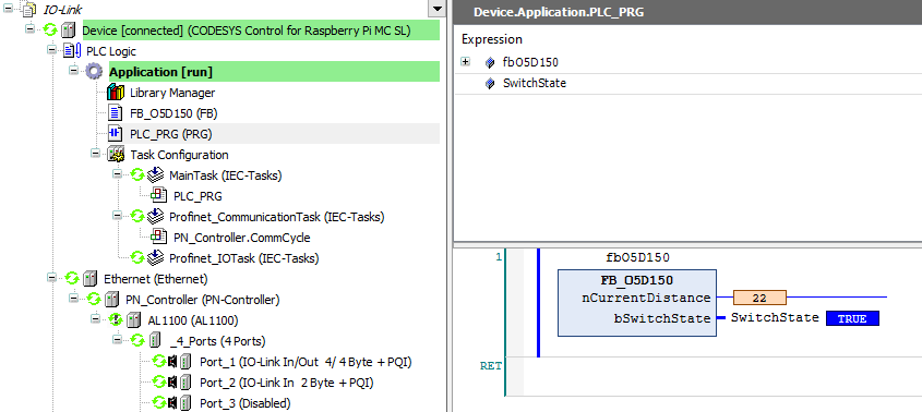 Codesys test de fonctionnement O5D150