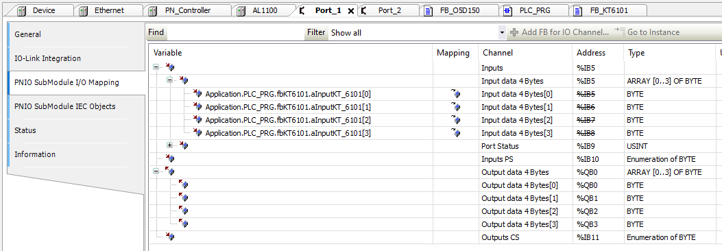 Codesys Mapping des 4 variables Byte  du bouton KT6101