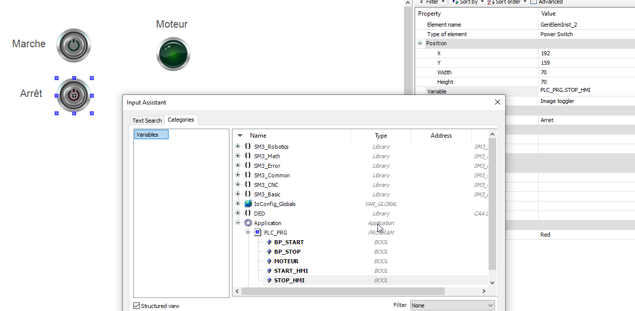 Codesys affectation variable STOP HMI