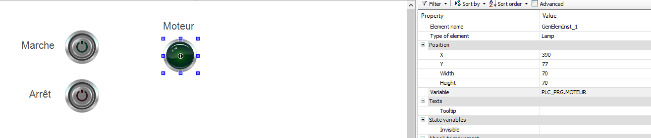 Codesys affectation variable START HMI et MOTEUR