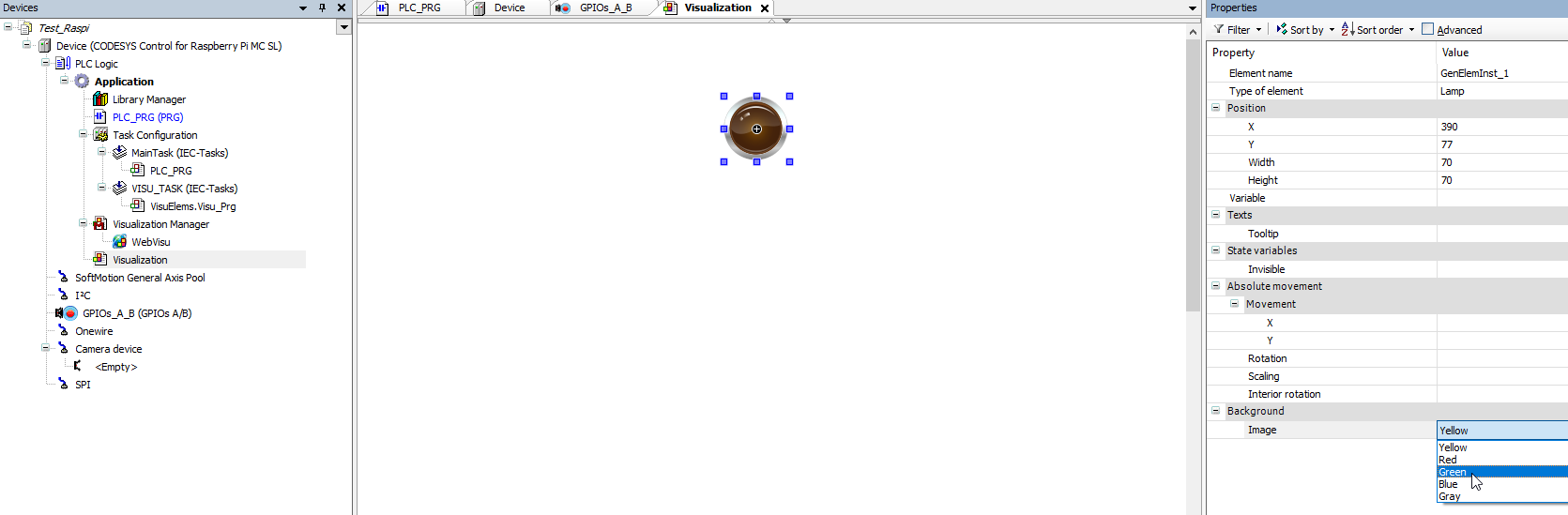 Codesys change Lamp Background