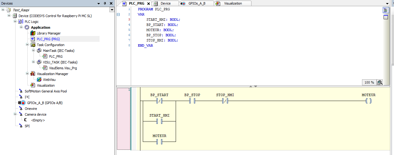 Codesys programmation Ladder départ moteur