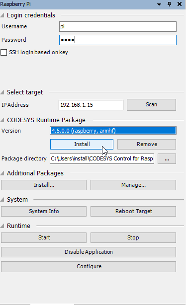 Codesys configuration du Runtime pour Raspberry Pi