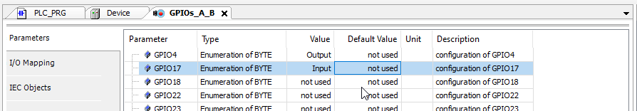 Codesys affection des GPIO