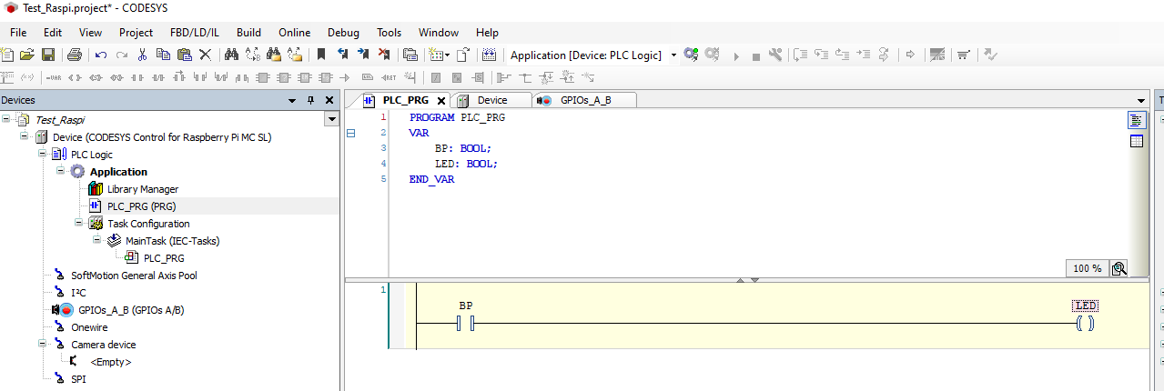 Codesys programme pour piloter la LED