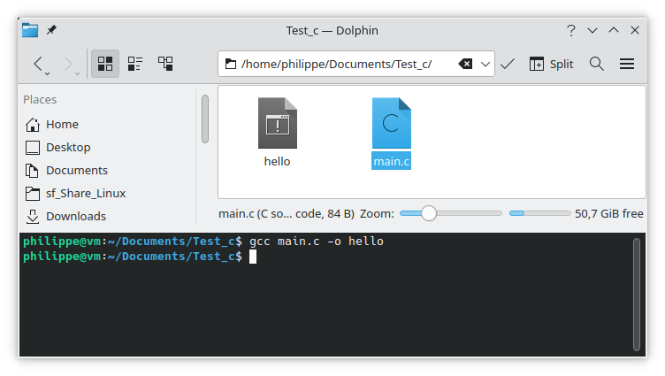 Résultat de la compilation avec gcc